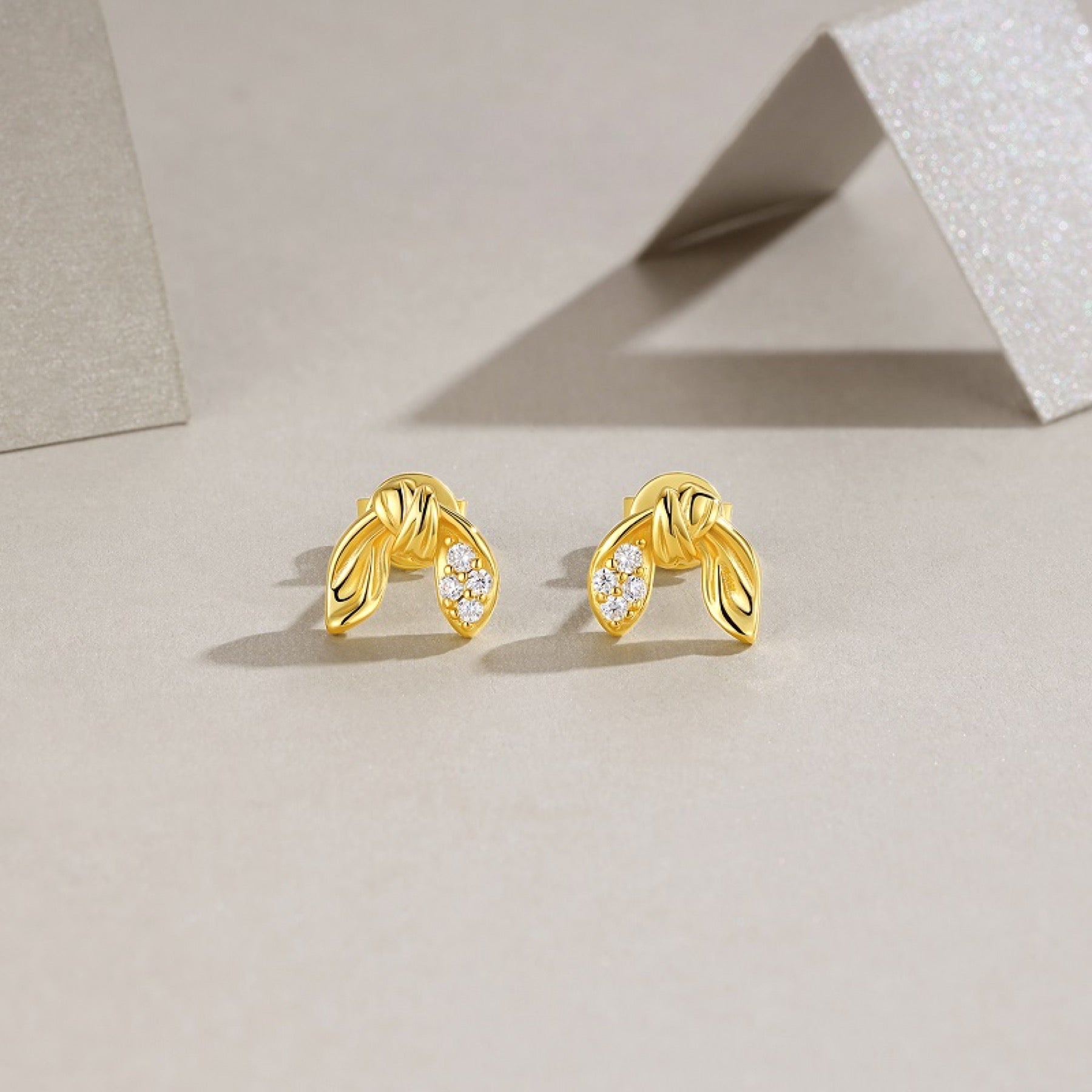 Foglie Moissanite Leaf Stud Earrings in Gold-Tone Sterling Silver