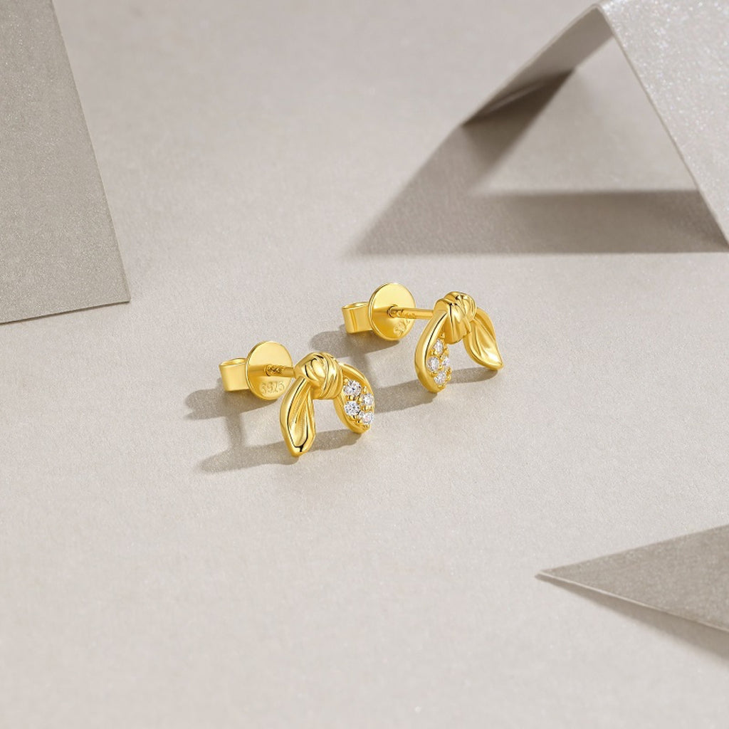 Foglie Moissanite Leaf Stud Earrings in Gold-Tone Sterling Silver