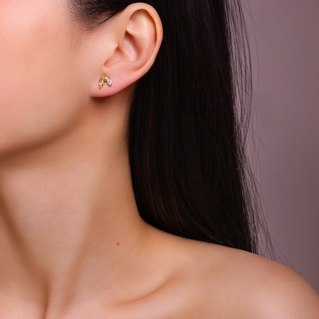 Foglie Moissanite Leaf Stud Earrings in Gold-Tone Sterling Silver