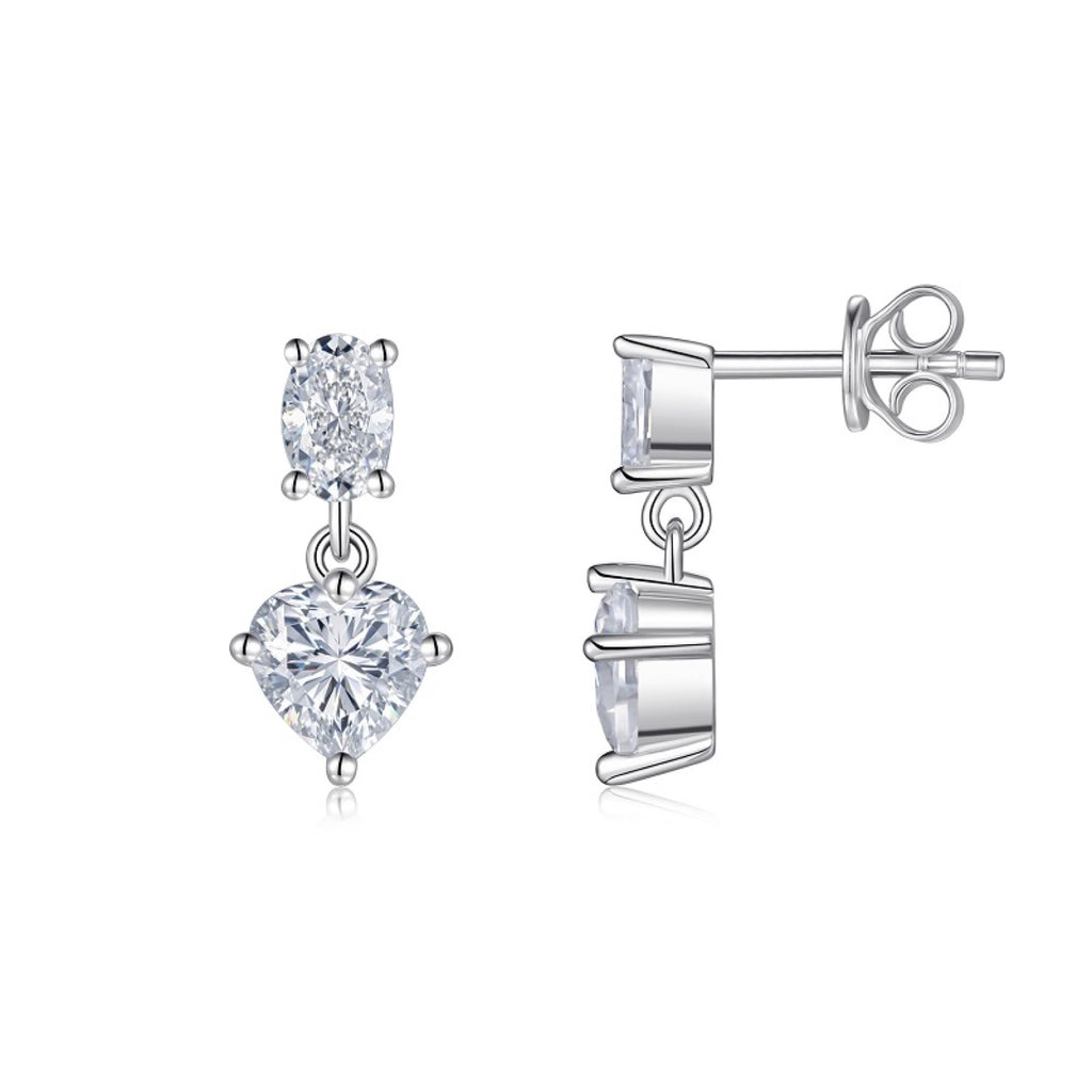 Duetto Moissanite Two-Stone Drop Earrings in Sterling Silver