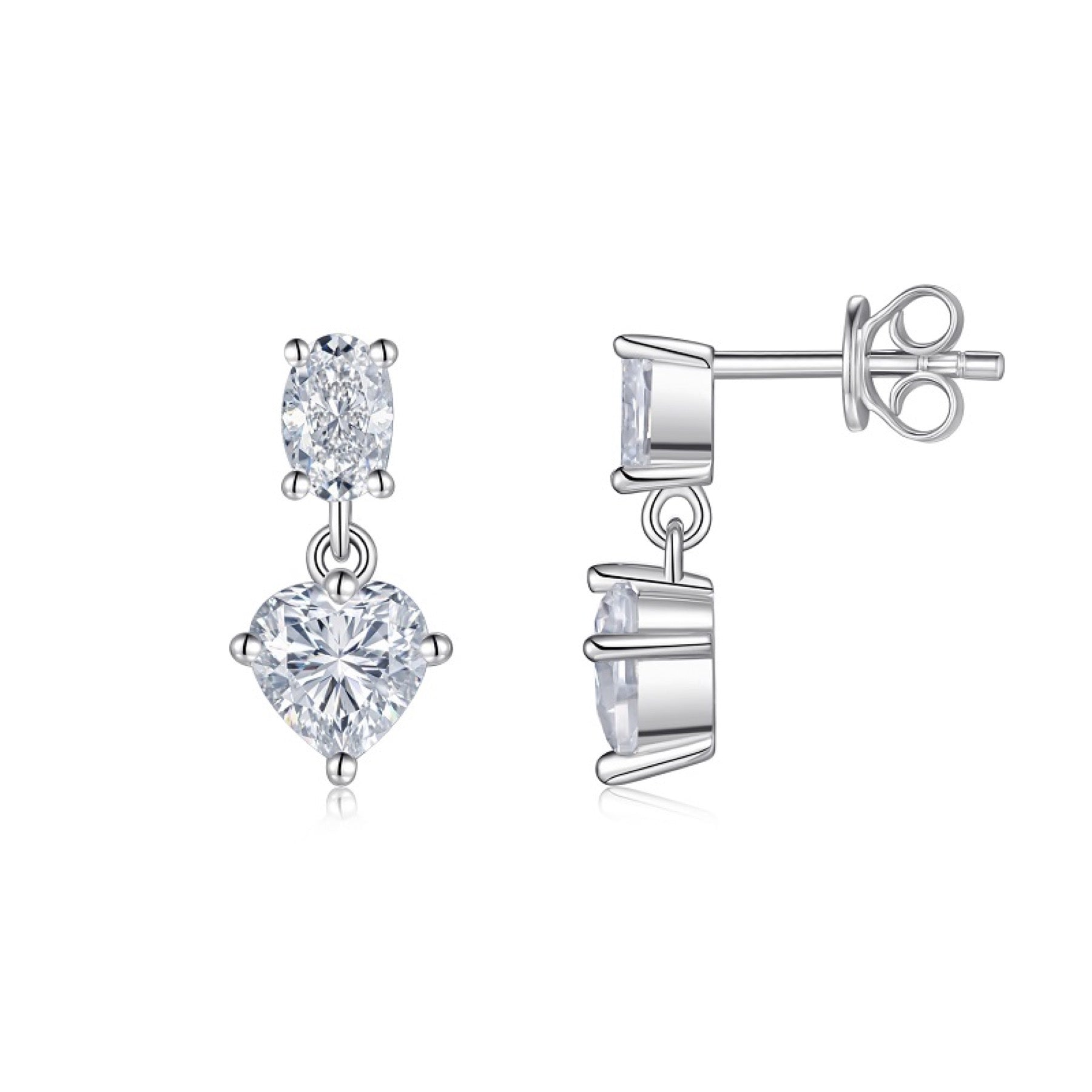 Duetto Moissanite Two-Stone Drop Earrings in Sterling Silver