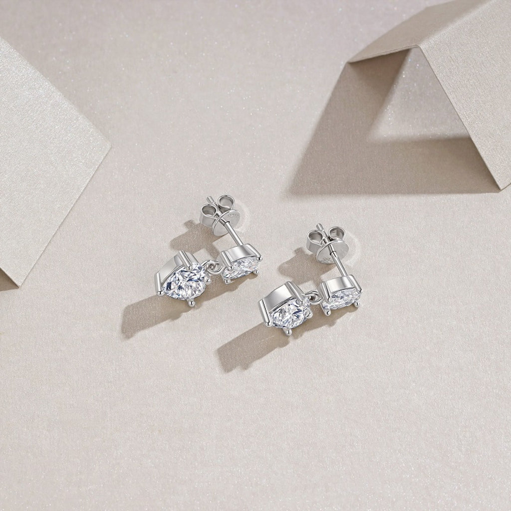 Duetto Moissanite Two-Stone Drop Earrings in Sterling Silver