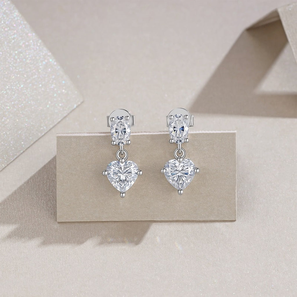 Duetto Moissanite Two-Stone Drop Earrings in Sterling Silver