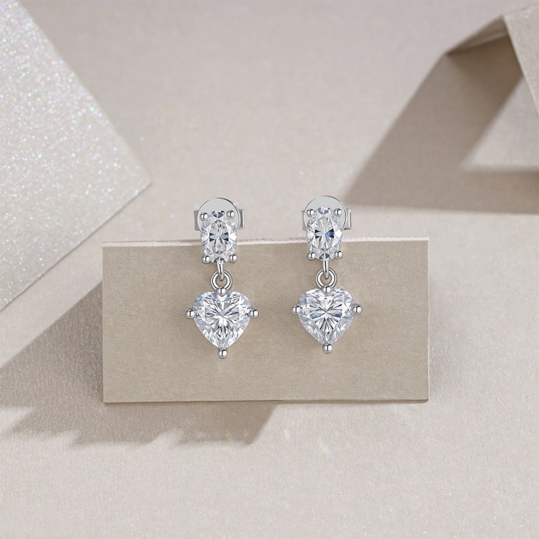Duetto Moissanite Two-Stone Drop Earrings in Sterling Silver