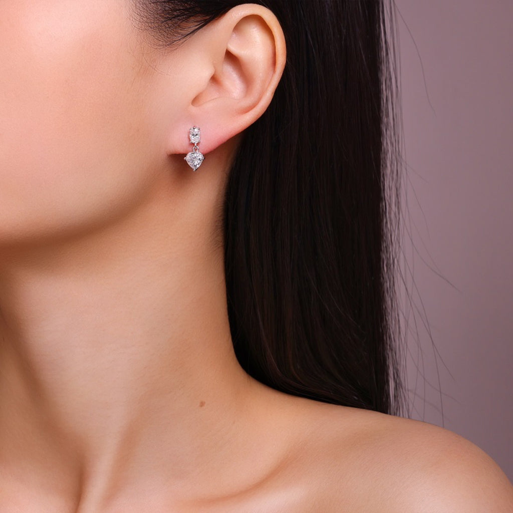 Duetto Moissanite Two-Stone Drop Earrings in Sterling Silver