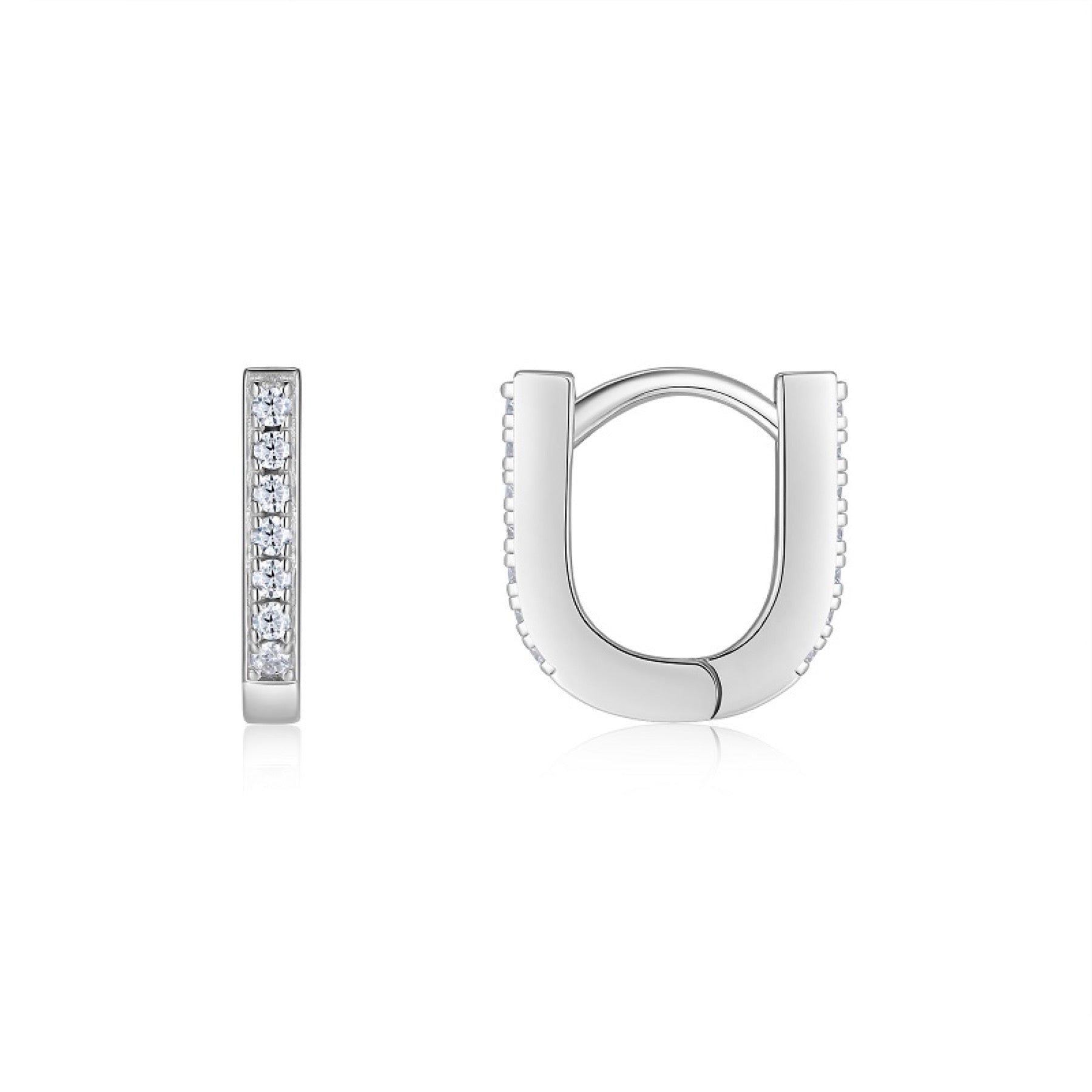 Arco Moissanite Huggie Hoop Earrings in Sterling Silver