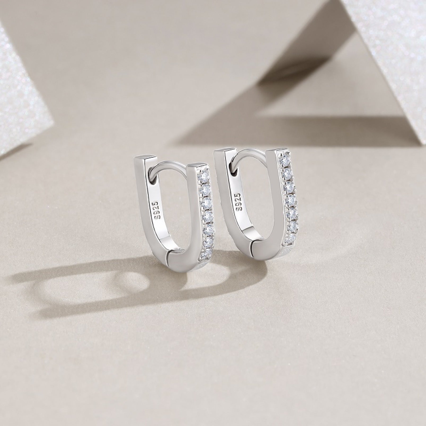 Arco Moissanite Huggie Hoop Earrings in Sterling Silver