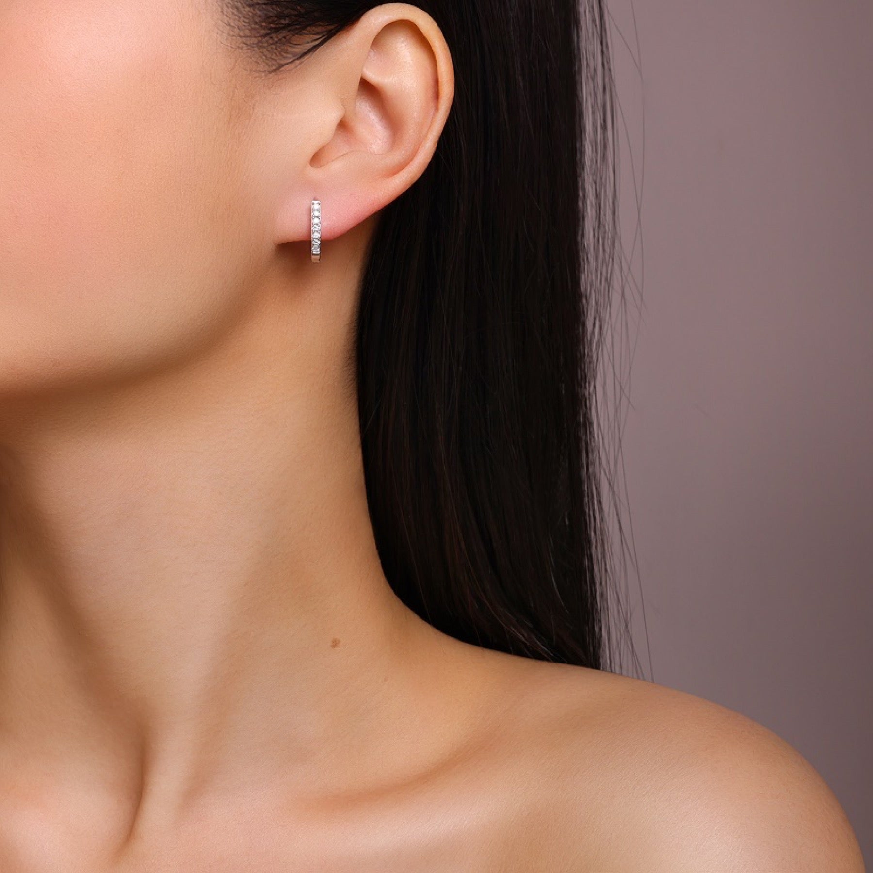 Arco Moissanite Huggie Hoop Earrings in Sterling Silver