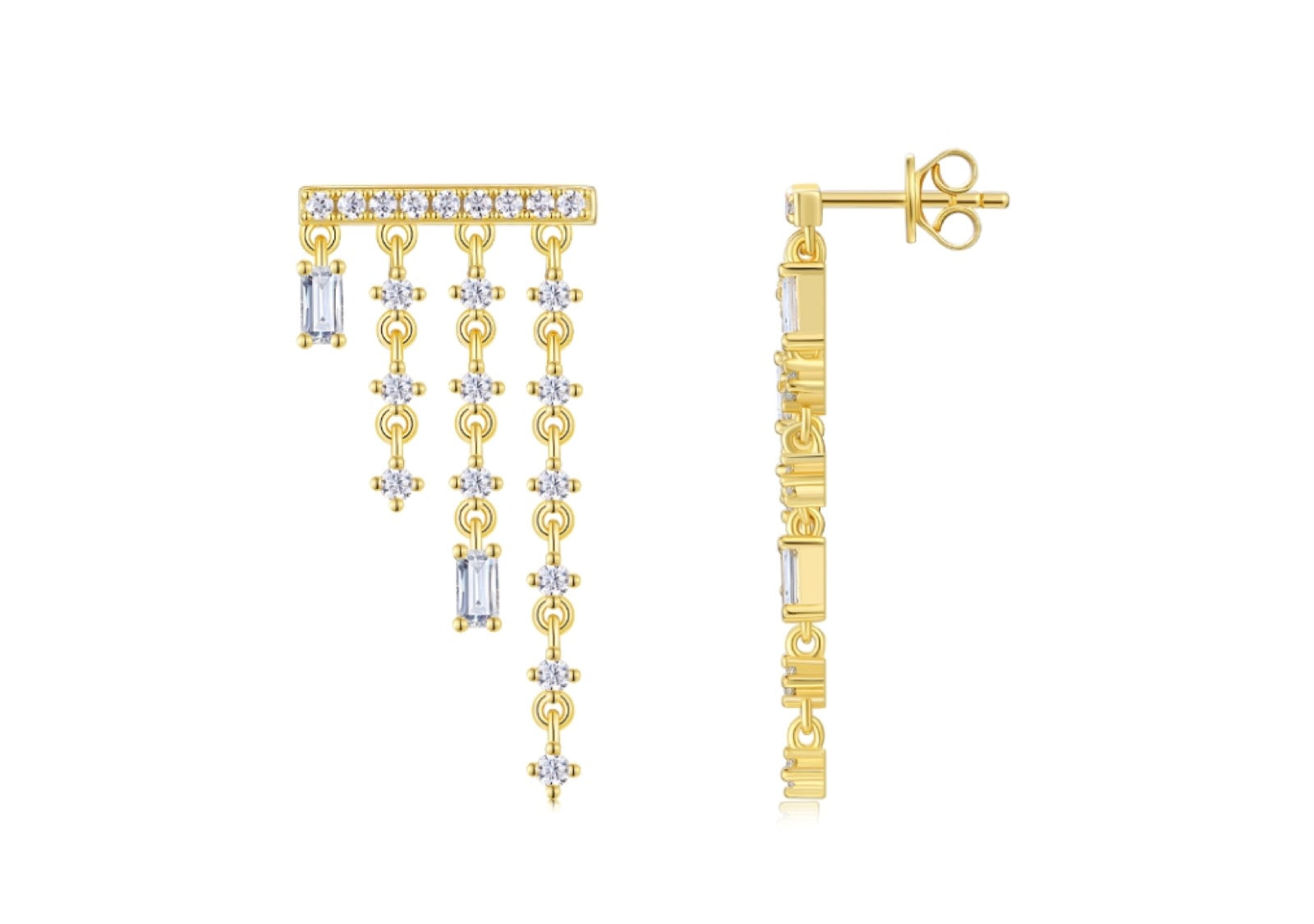 Frangia Moissanite Cross Fringe Drop Earrings in Gold-Tone Sterling Silver
