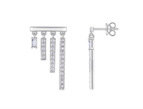 Cascata Moissanite Baguette Fringe Drop Earrings in Sterling Silver