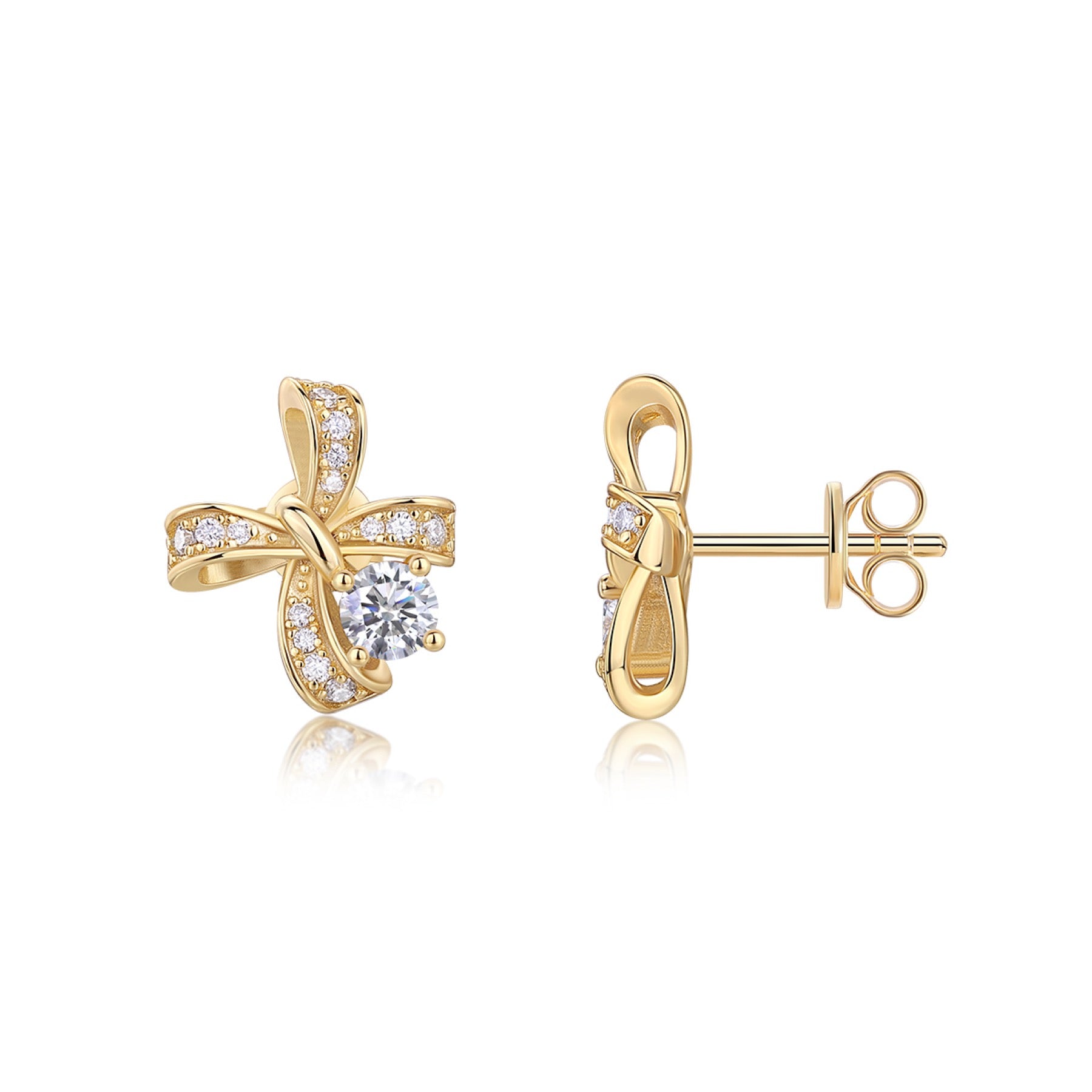 Fede Moissanite Cross Stud Earrings in Gold-Tone Sterling Silver