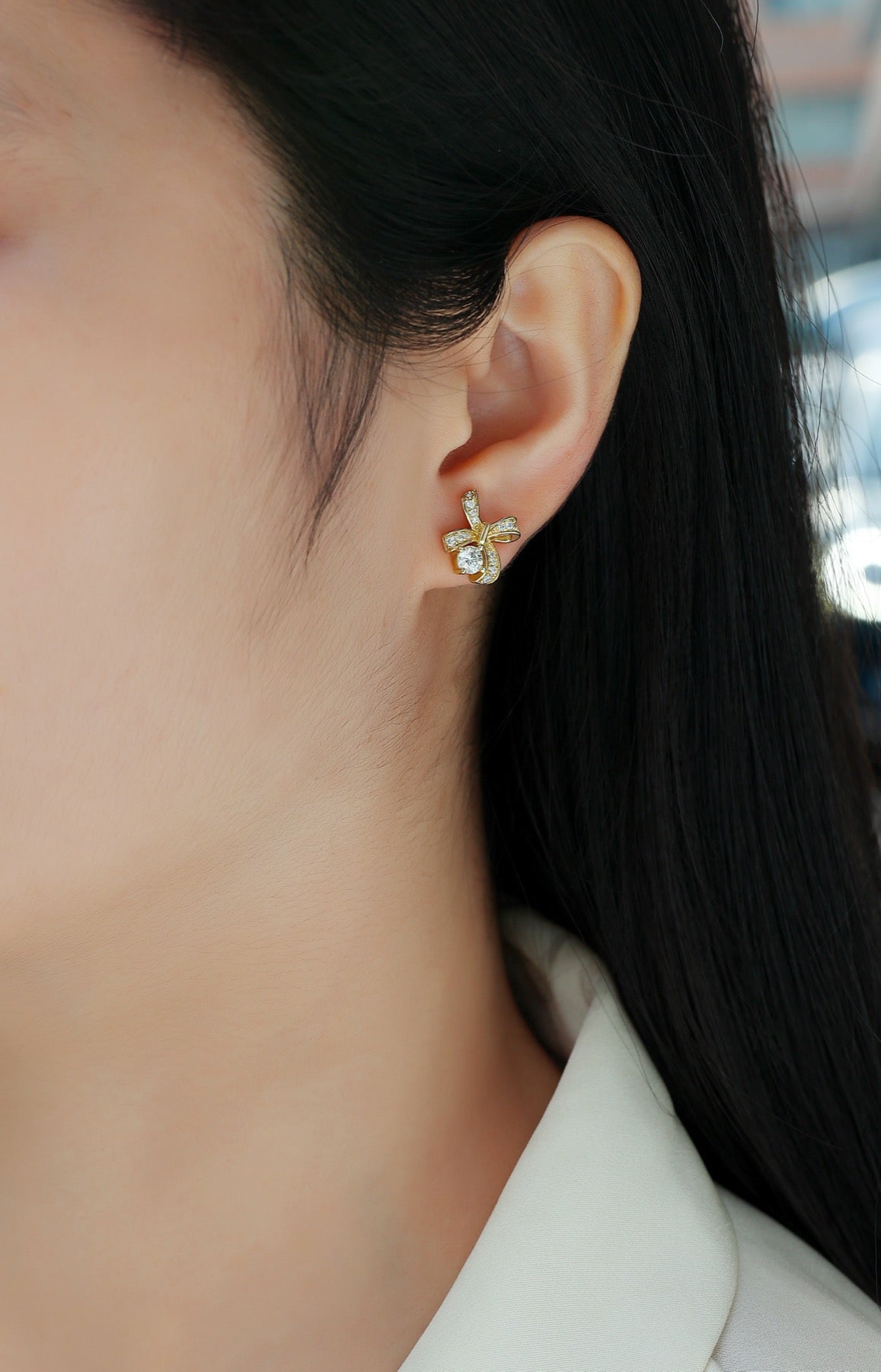 Fede Moissanite Cross Stud Earrings in Gold-Tone Sterling Silver