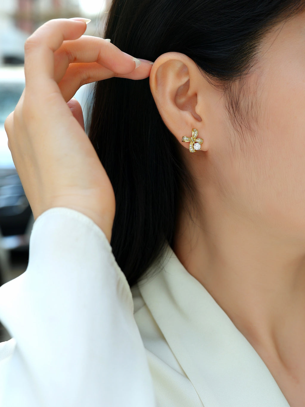 Fede Moissanite Cross Stud Earrings in Gold-Tone Sterling Silver