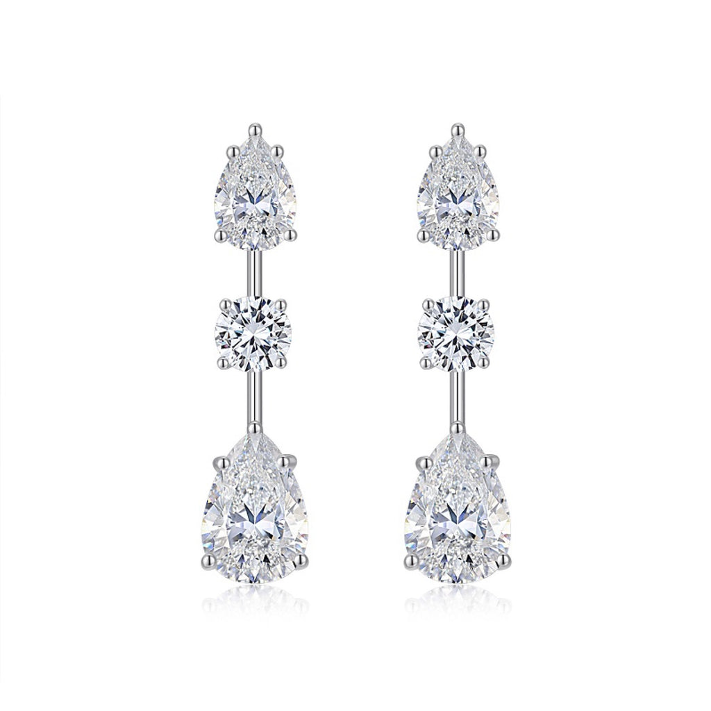 Rivolo Moissanite Three-Stone Drop Earrings in Sterling Silver