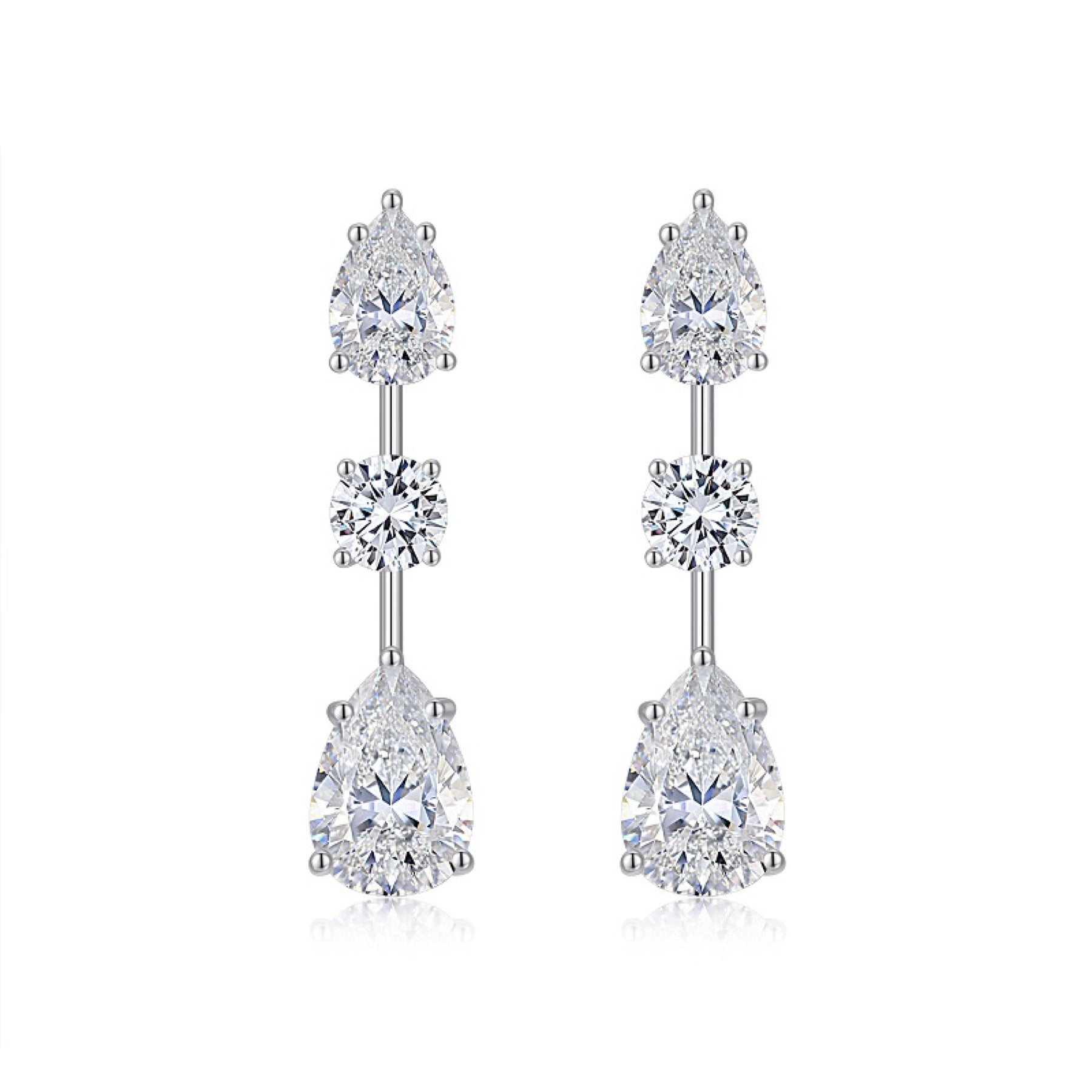Rivolo Moissanite Three-Stone Drop Earrings in Sterling Silver