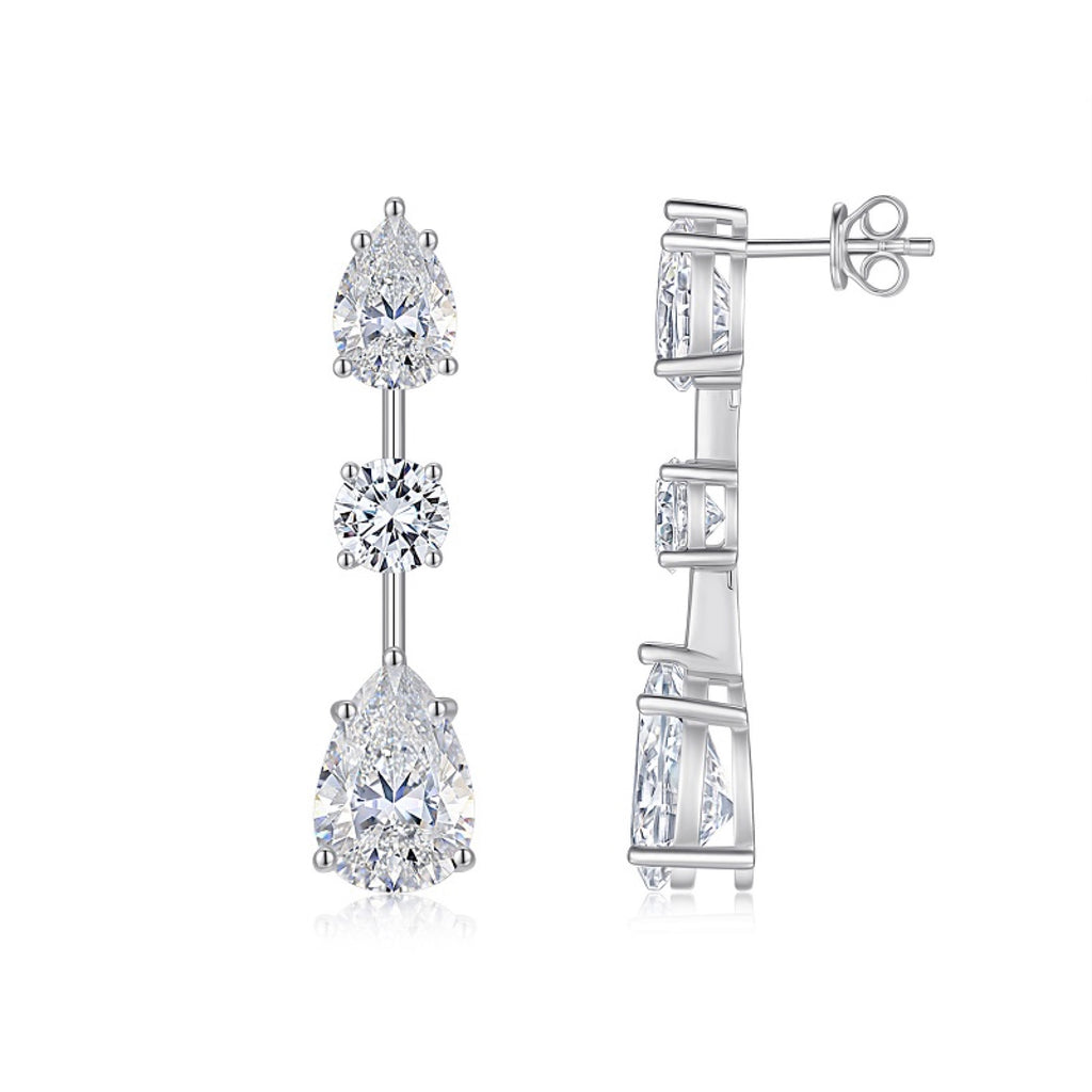 Rivolo Moissanite Three-Stone Drop Earrings in Sterling Silver