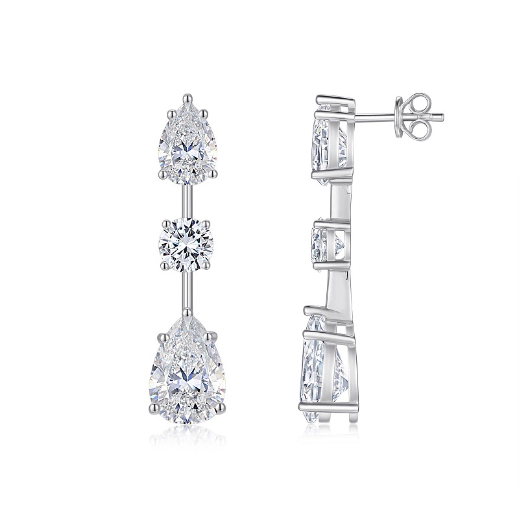 Rivolo Moissanite Three-Stone Drop Earrings in Sterling Silver
