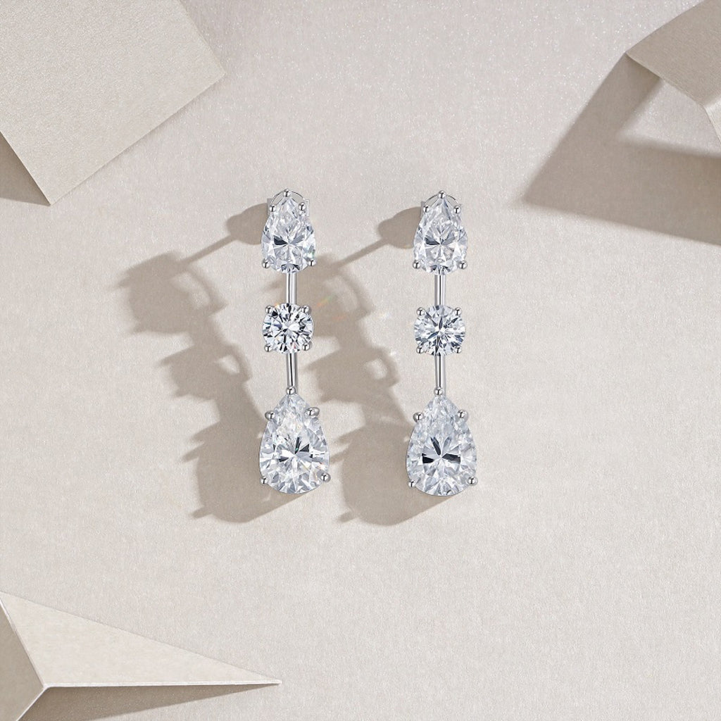 Rivolo Moissanite Three-Stone Drop Earrings in Sterling Silver