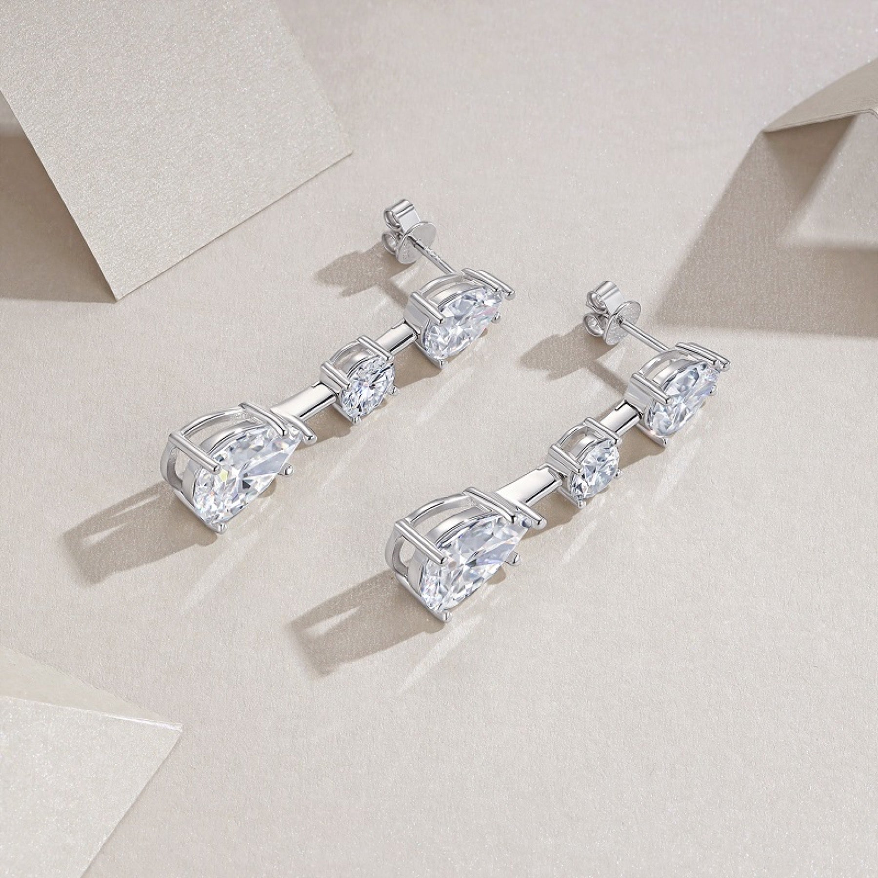 Rivolo Moissanite Three-Stone Drop Earrings in Sterling Silver
