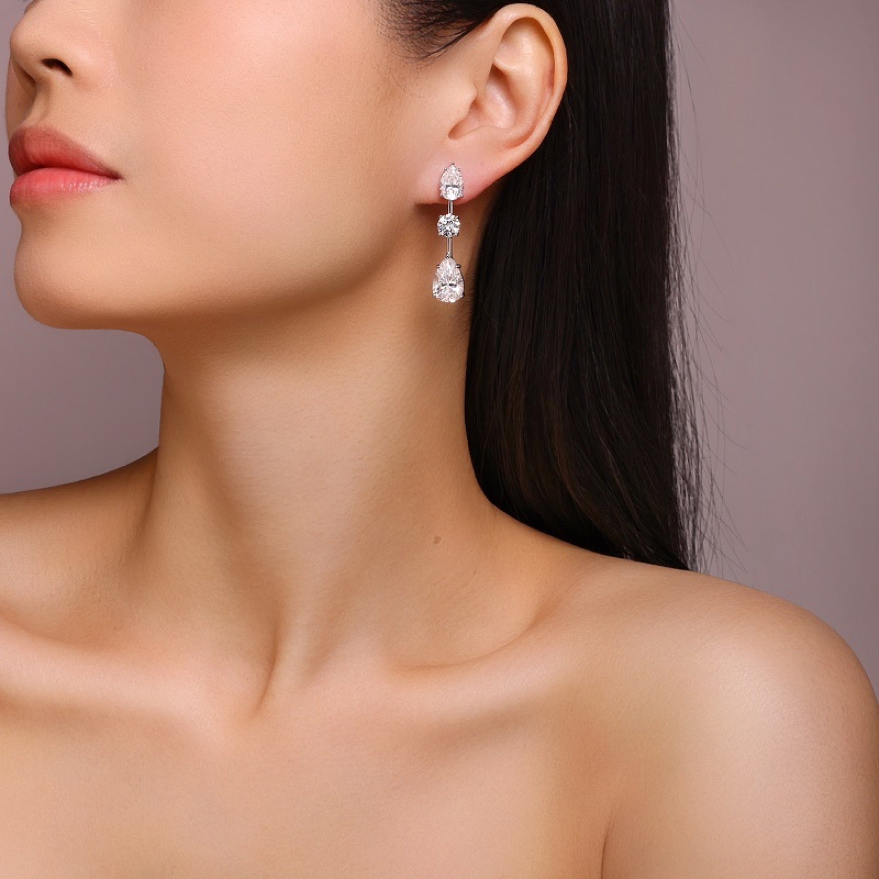 Rivolo Moissanite Three-Stone Drop Earrings in Sterling Silver