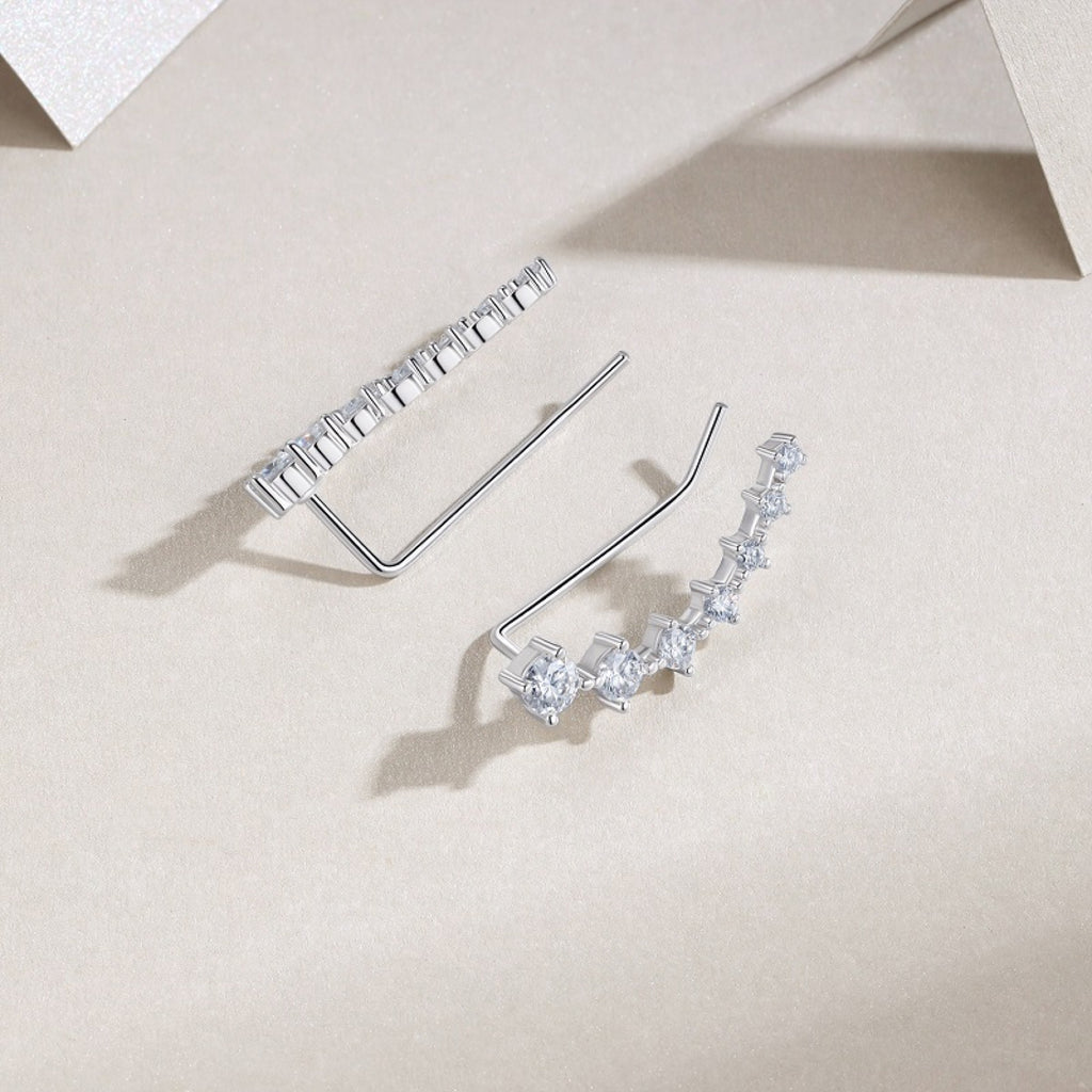 Salita Moissanite Ear Climber Earrings in Sterling Silver