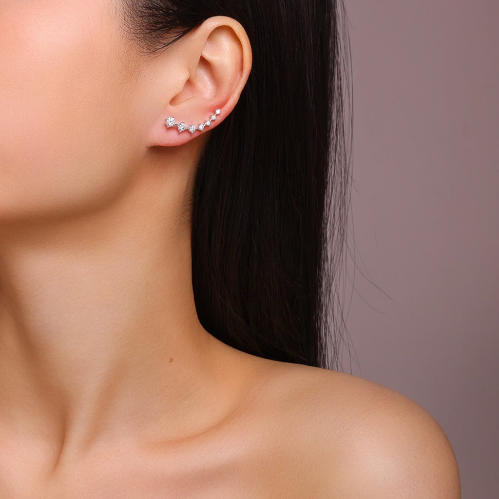 Salita Moissanite Ear Climber Earrings in Sterling Silver