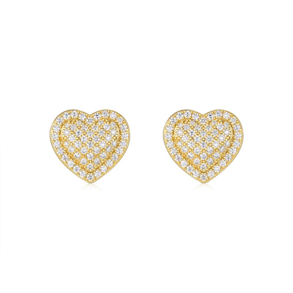 Batticuore Moissanite Heart Stud Earrings in Gold-Tone Sterling Silver