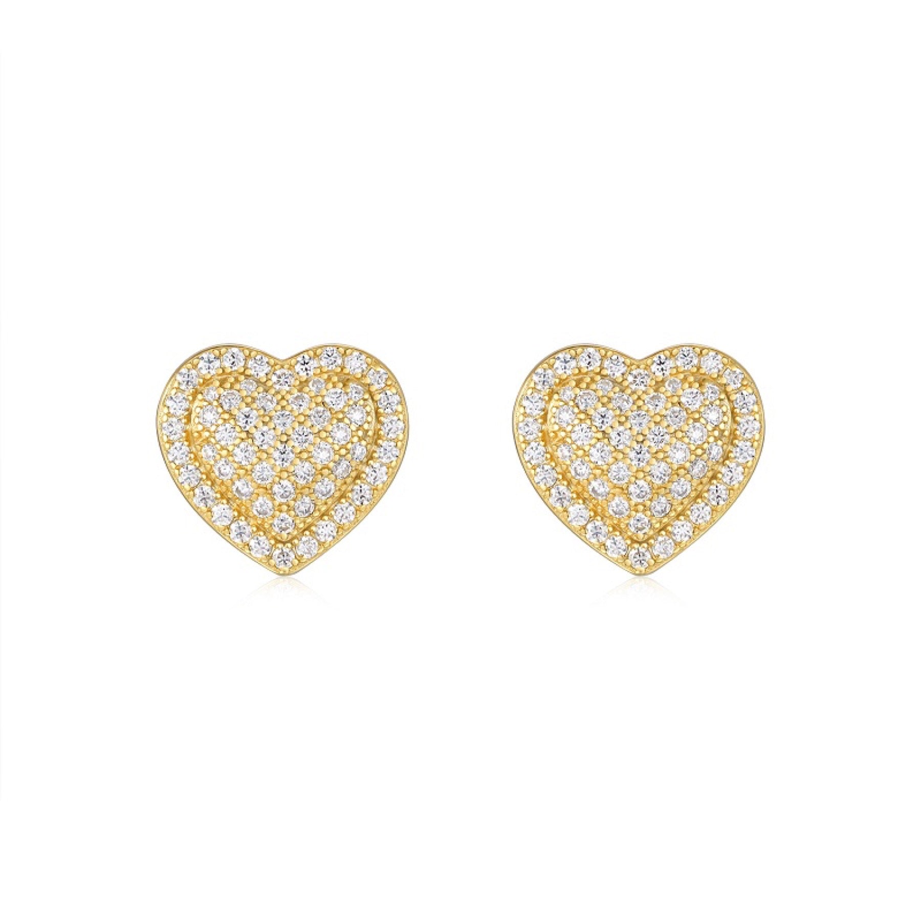 Batticuore Moissanite Heart Stud Earrings in Gold-Tone Sterling Silver