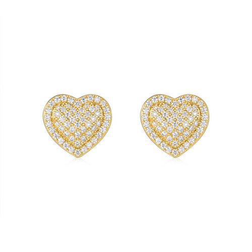 Batticuore Moissanite Heart Stud Earrings in Gold-Tone Sterling Silver
