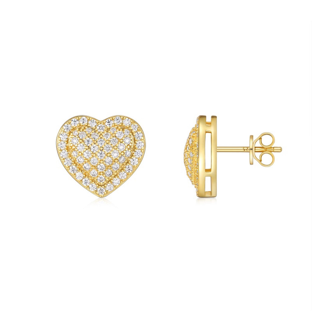 Batticuore Moissanite Heart Stud Earrings in Gold-Tone Sterling Silver