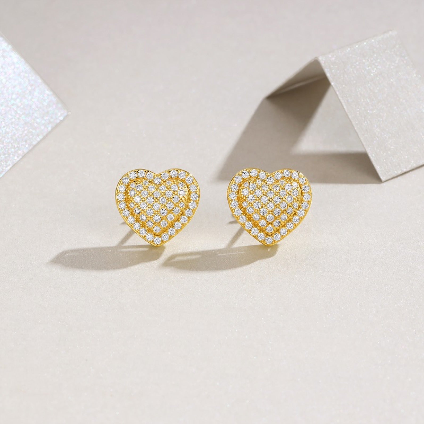 Batticuore Moissanite Heart Stud Earrings in Gold-Tone Sterling Silver
