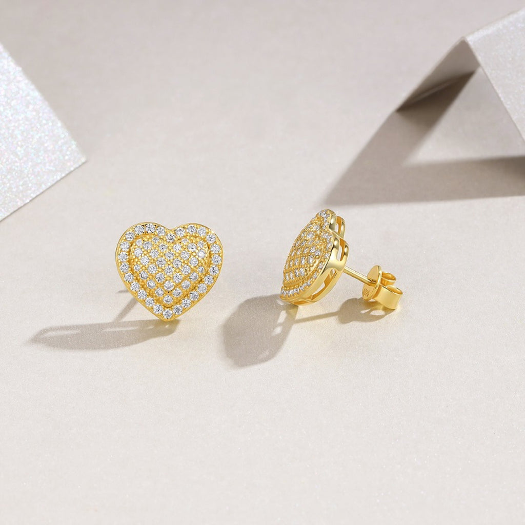 Batticuore Moissanite Heart Stud Earrings in Gold-Tone Sterling Silver