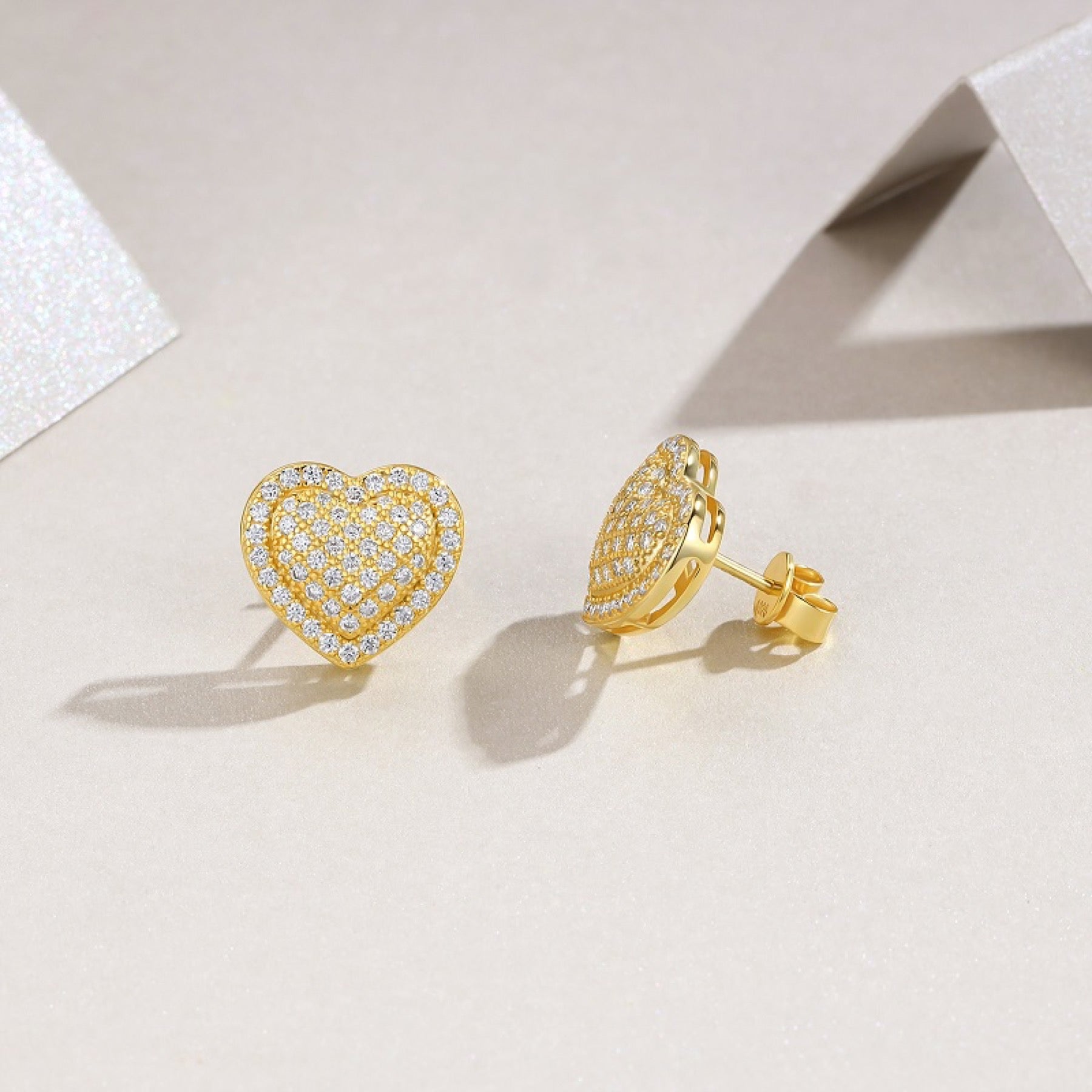 Batticuore Moissanite Heart Stud Earrings in Gold-Tone Sterling Silver