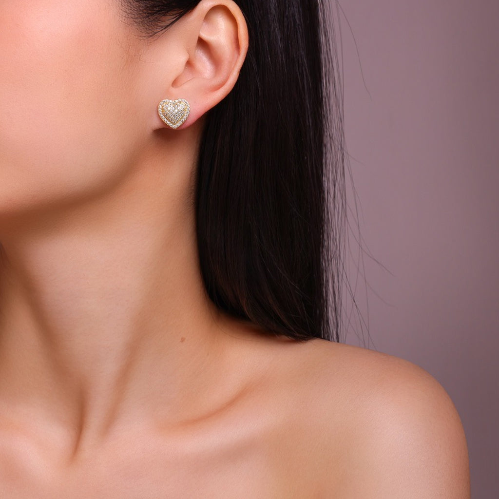 Batticuore Moissanite Heart Stud Earrings in Gold-Tone Sterling Silver
