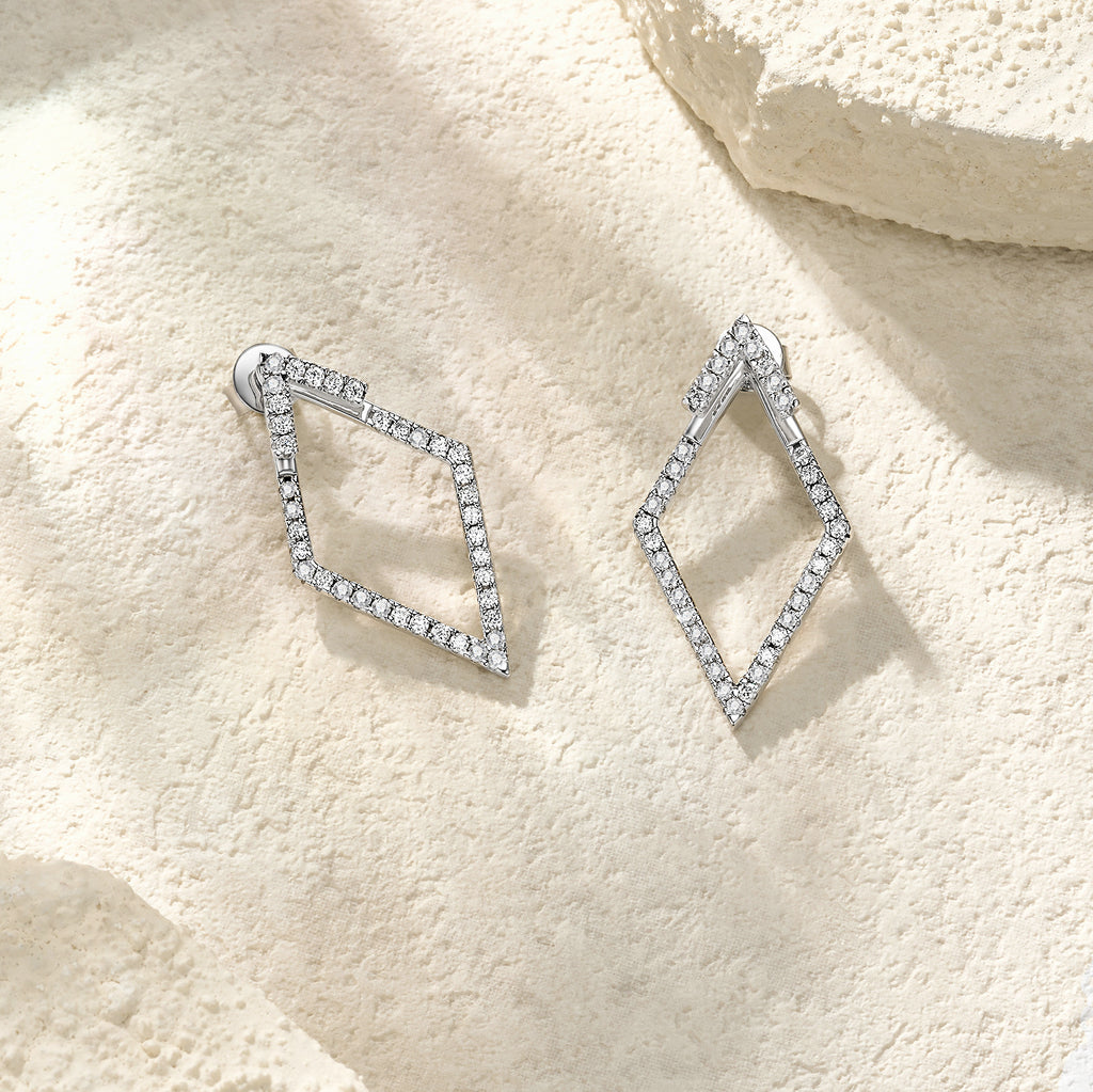 Aquilone Moissanite Rhombus Hoop Earrings in Sterling Silver, styled product photo