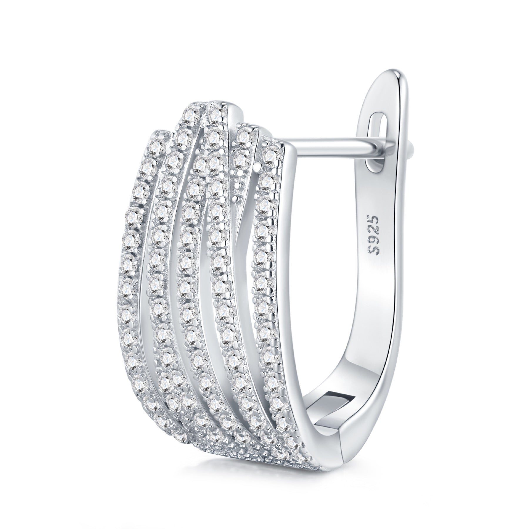 Fascia Moissanite Huggie Hoop Earrings in Sterling Silver