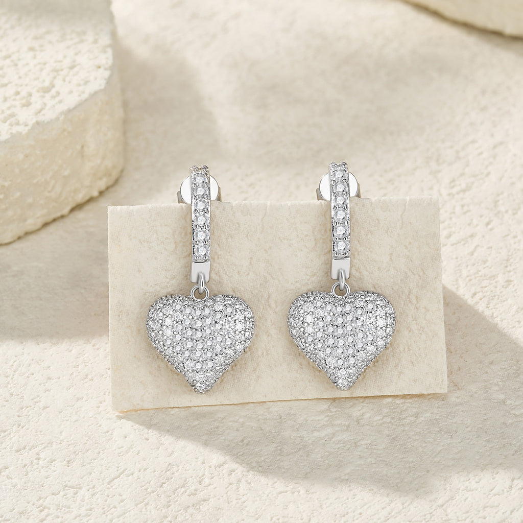 Pendente Moissanite Heart Drop Earrings in Sterling Silver