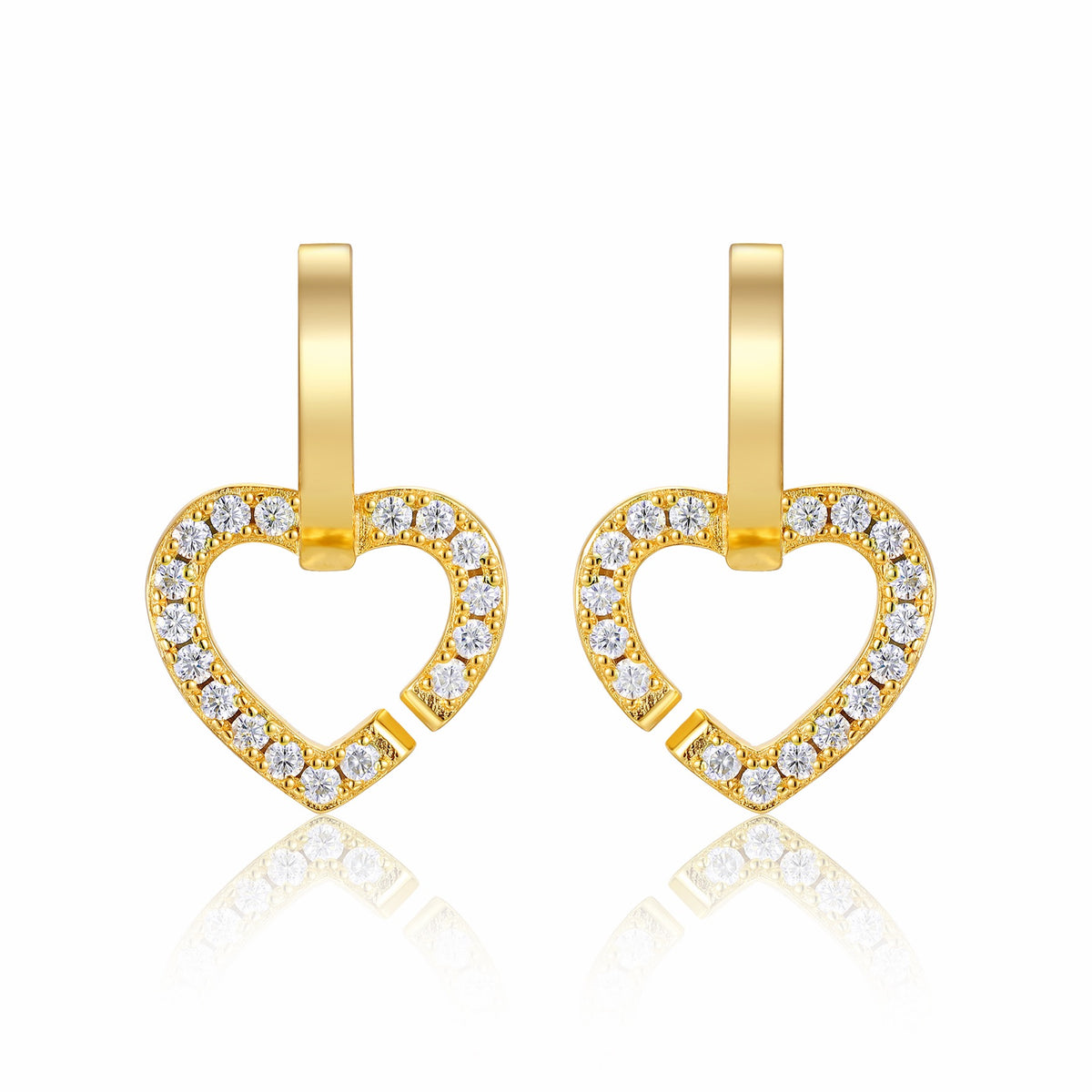 Amorino Moissanite Heart Drop Earrings in Gold-Tone Sterling Silver