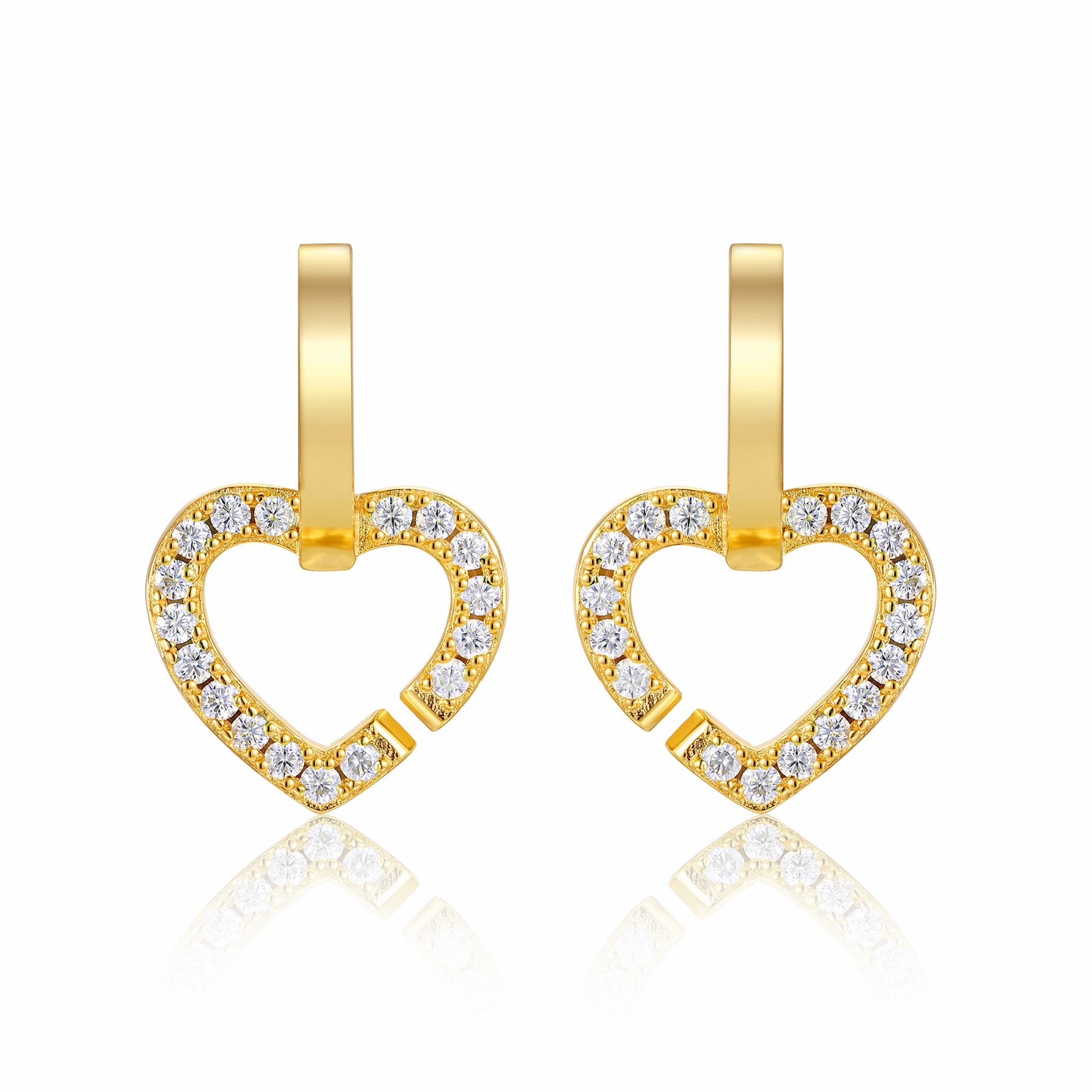 Amorino Moissanite Heart Drop Earrings in Gold-Tone Sterling Silver