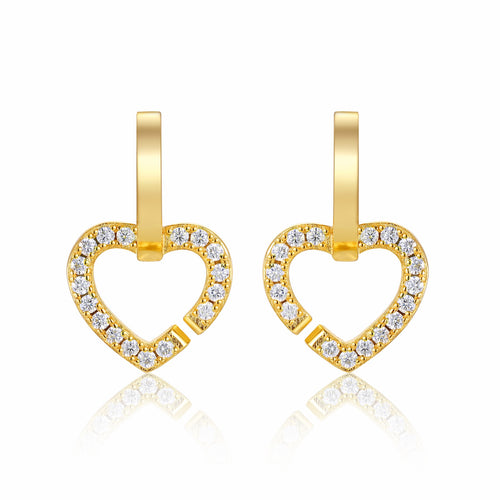 Amorino Moissanite Heart Drop Earrings in Gold-Tone Sterling Silver