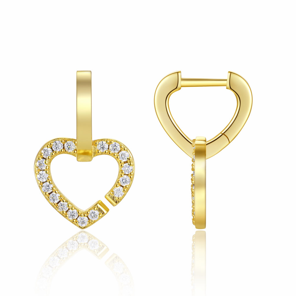 Amorino Moissanite Heart Drop Earrings in Gold-Tone Sterling Silver