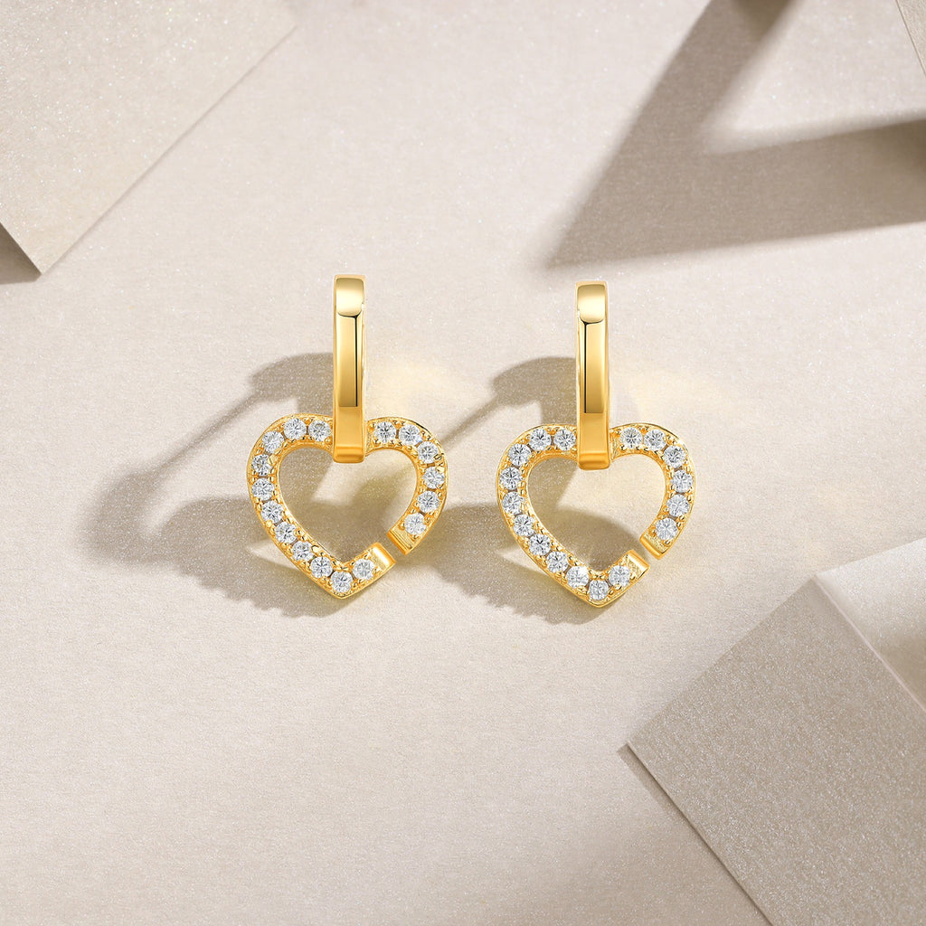 Amorino Moissanite Heart Drop Earrings in Gold-Tone Sterling Silver
