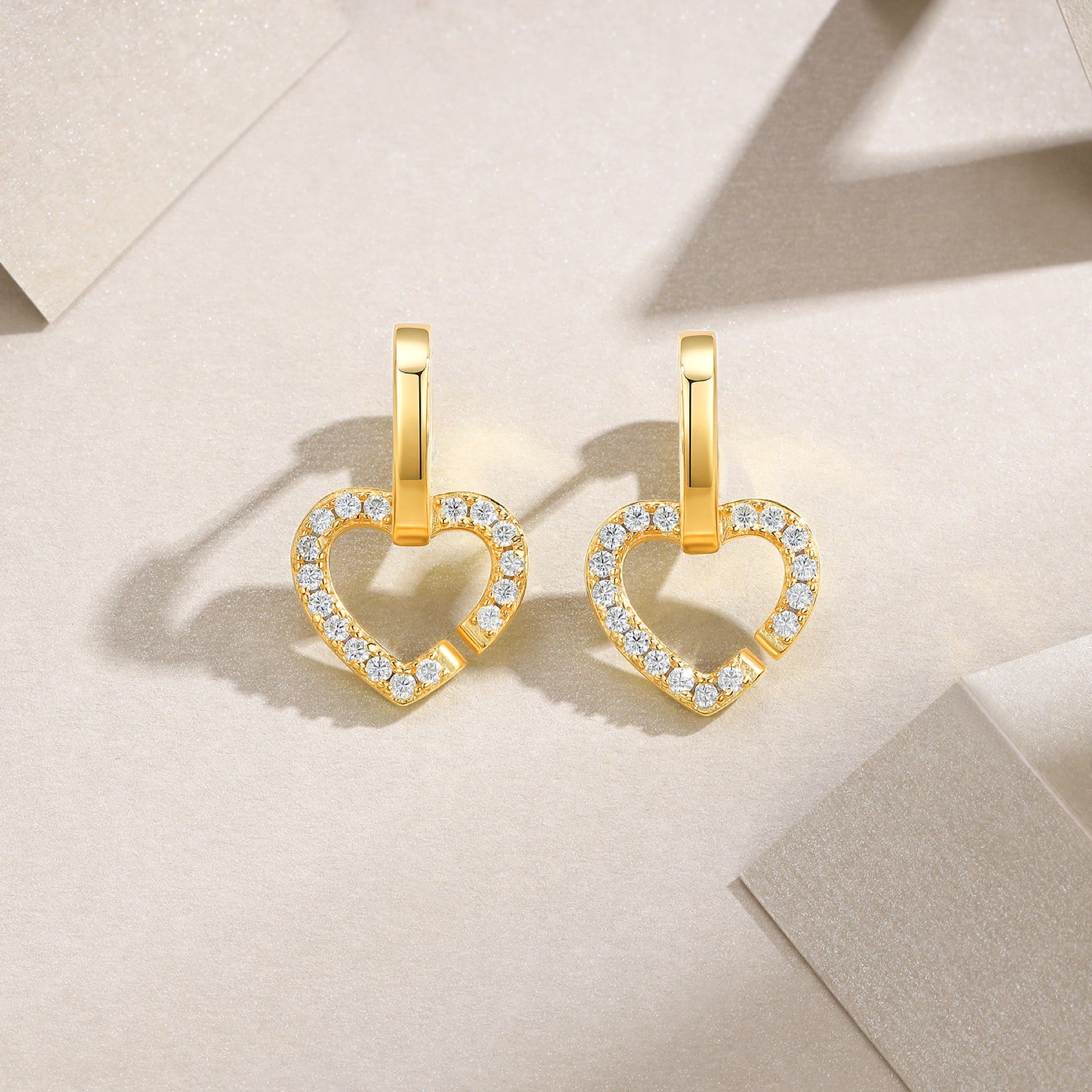 Amorino Moissanite Heart Drop Earrings in Gold-Tone Sterling Silver