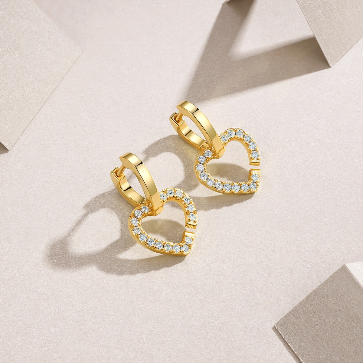 Amorino Moissanite Heart Drop Earrings in Gold-Tone Sterling Silver