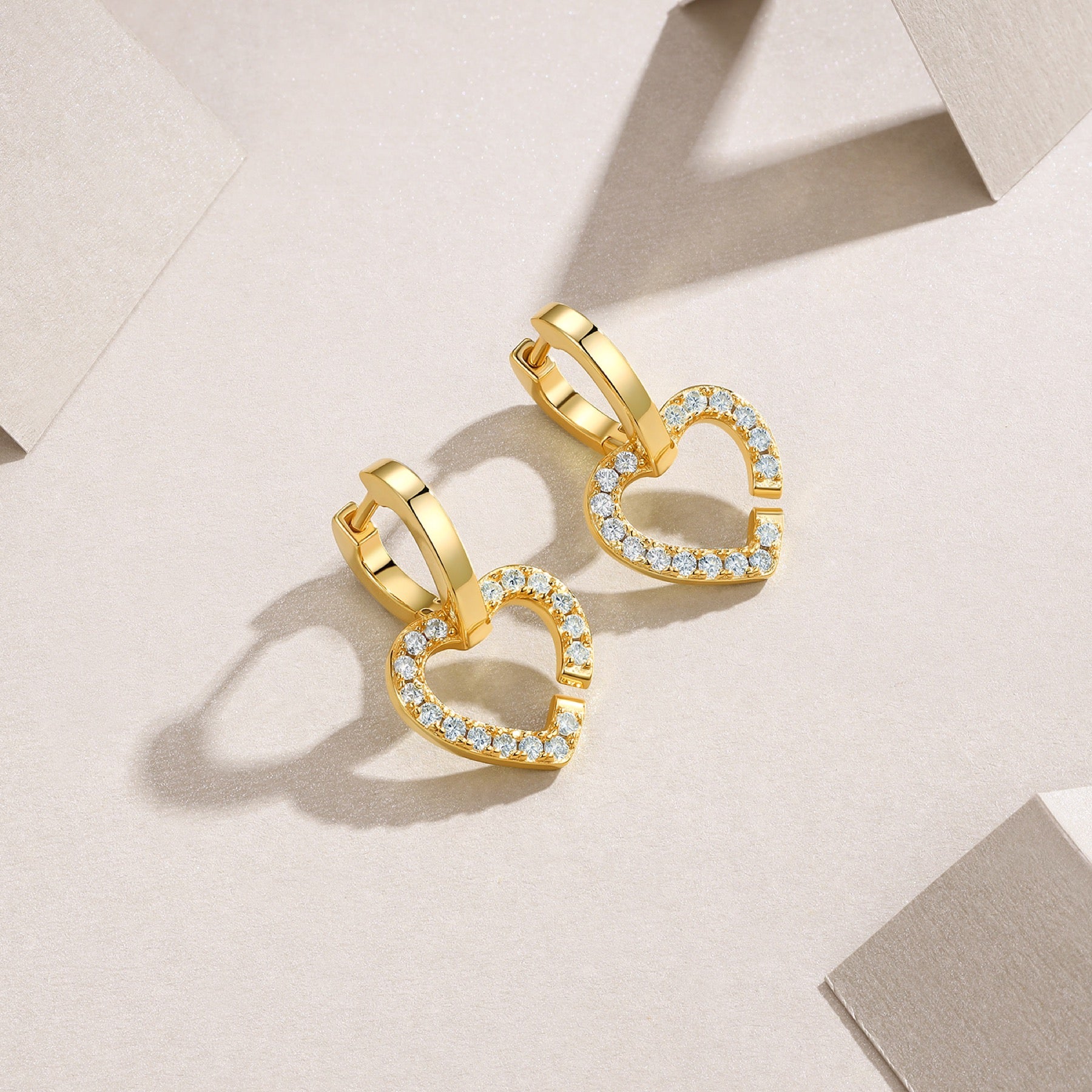 Amorino Moissanite Heart Drop Earrings in Gold-Tone Sterling Silver