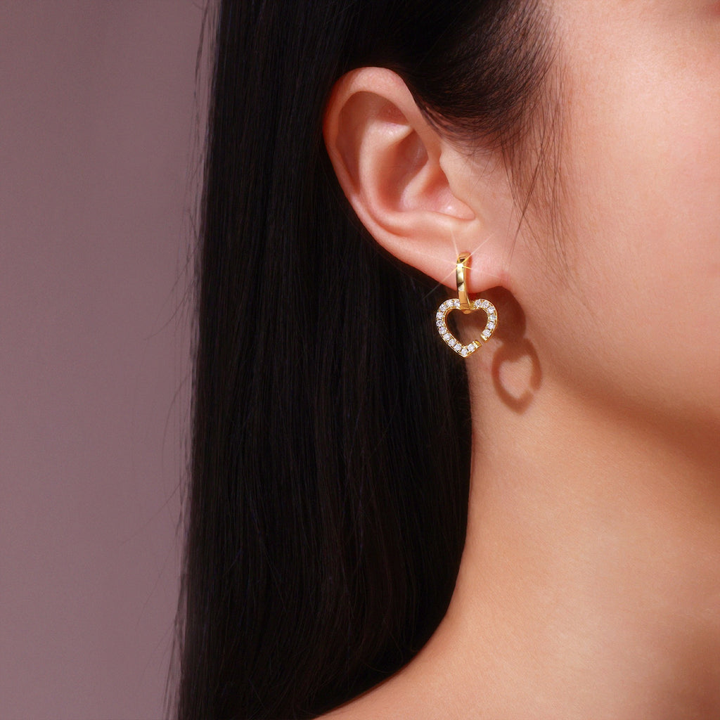 Amorino Moissanite Heart Drop Earrings in Gold-Tone Sterling Silver
