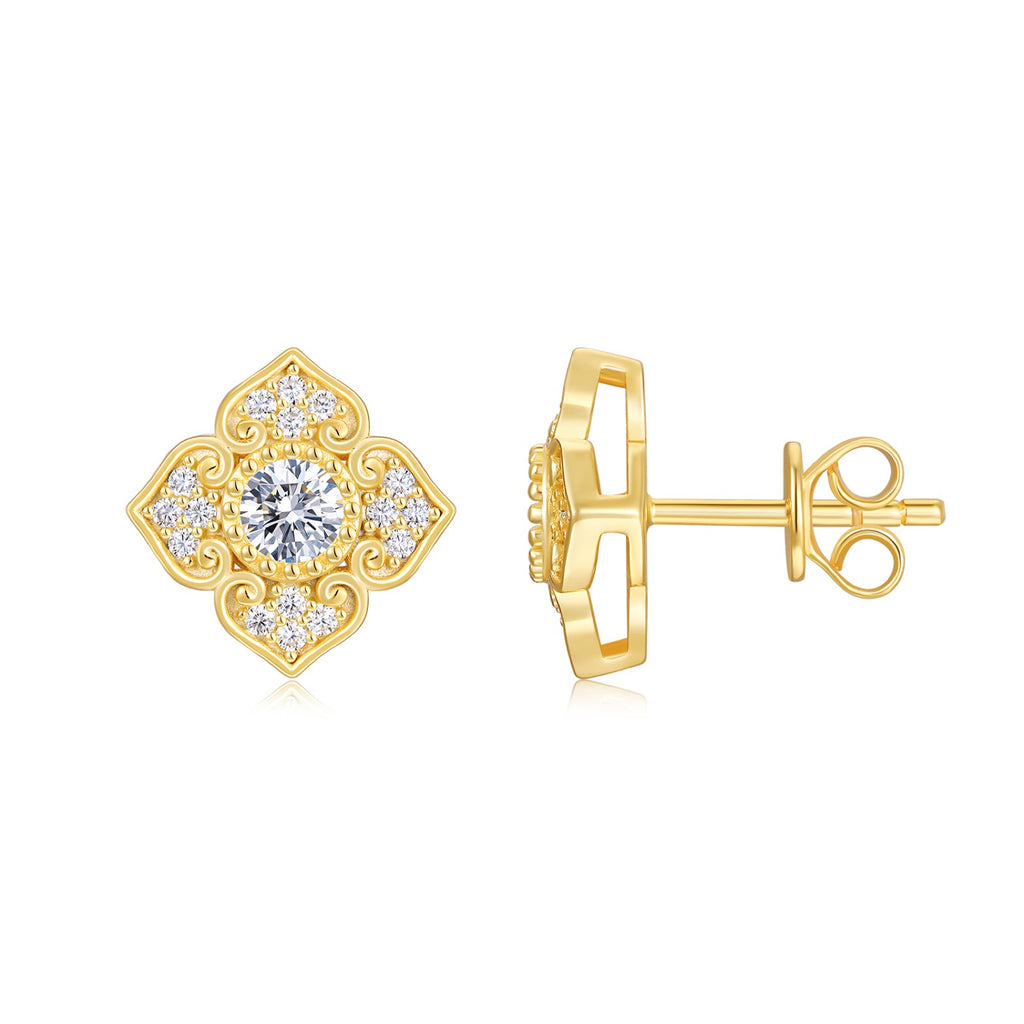 Fiorella Moissanite Flower Stud Earrings in Gold-Tone Sterling Silver