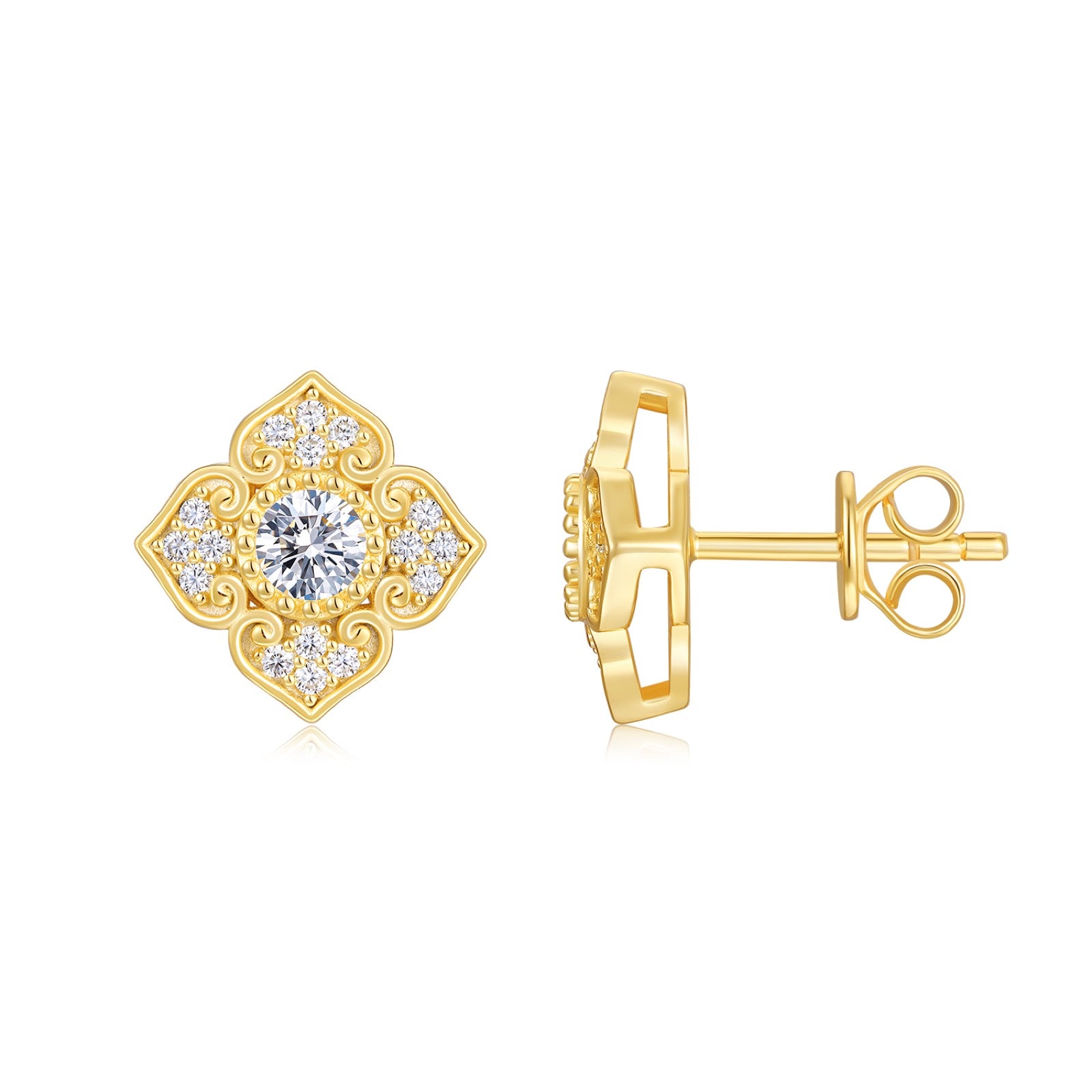 Fiorella Moissanite Flower Stud Earrings in Gold-Tone Sterling Silver