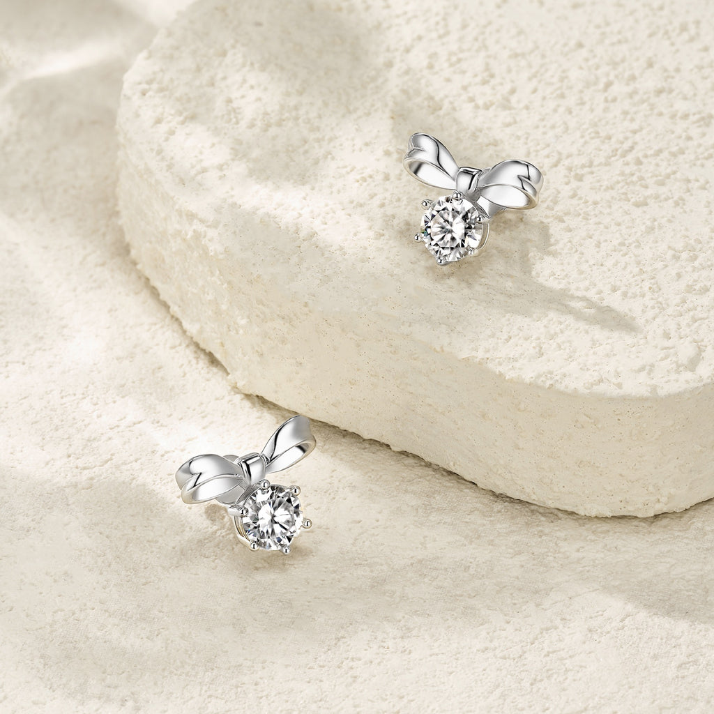 Nastro Moissanite Bow Stud Earrings in Sterling Silver