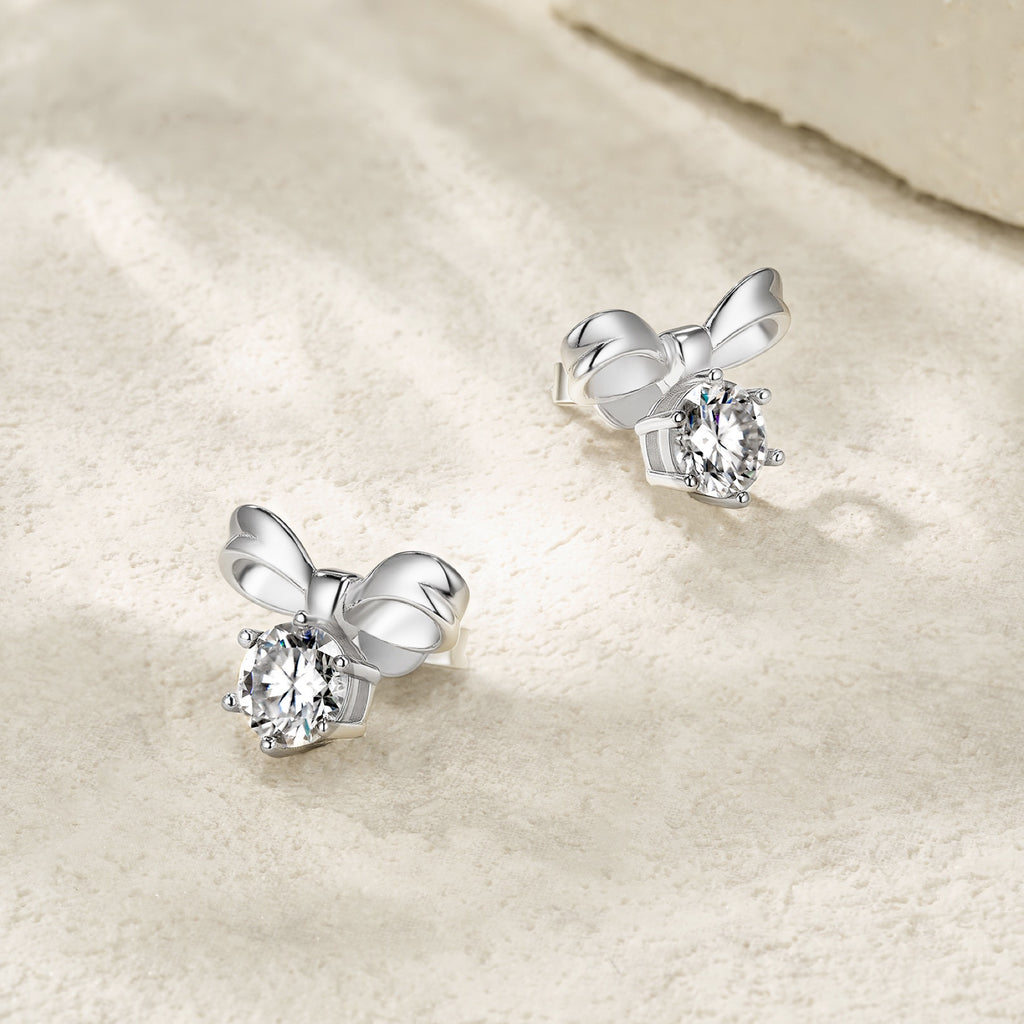 Nastro Moissanite Bow Stud Earrings in Sterling Silver